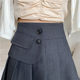 New high-waisted gray pleated skirt for women plus size fat mm slimming A-line skirt autumn and winter fat black short skirt