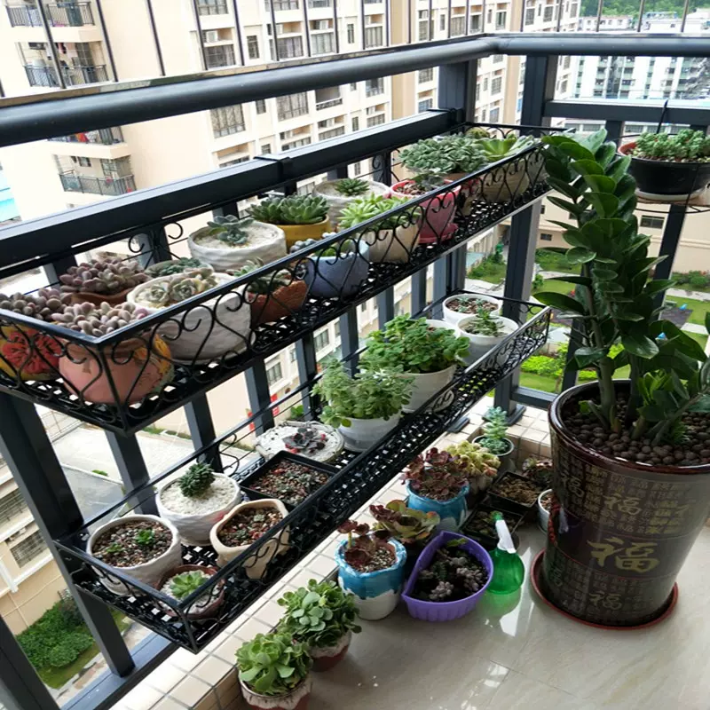 欧式双层铁艺栏杆护栏悬挂花架花盆架壁挂盆栽多肉花架子阳台