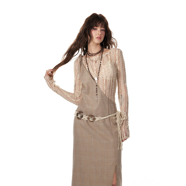 4muggle original design early spring new painter temperament long skirt one shoulder pleated pure desire dress for women looking thin
