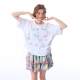 ziziFei summer new slim American retro design cartoon printed pattern V-neck top short-sleeved T-shirt for women
