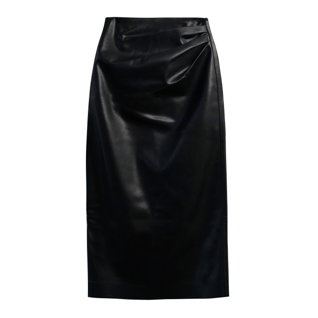 Xu Moxi high waist oblique waist pleated PU leather skirt skirt women's autumn and winter versatile straight skirt commuting
