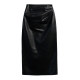 Xu Moxi high waist oblique waist pleated PU leather skirt skirt women's autumn and winter versatile straight skirt commuting
