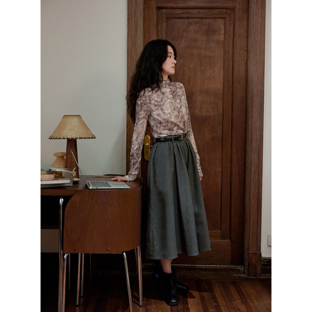 Xu Mo Xi French -style semi -high -necked net gauze long -sleeved slimming bottom shirt T -shirt female autumn in female autumn