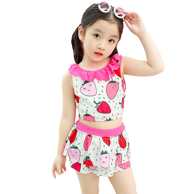 Girls' swimsuit cute split cartoon strawberry princess skirt babies Zhongda swimsuit bikini swimsuit
