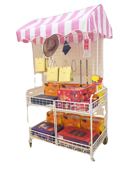 Folding stalls mobile small cart, net red night market display rack with ceiling promotional carts snack stalls shelves
