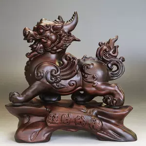 木彫 神獣 貔貅 置物 精密彫刻 彫刻工芸品 拓植材 招財開運 精密細工