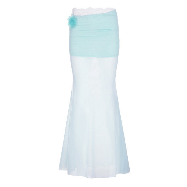 ROCKMORE three-dimensional flower vacation blue mesh skirt lace spliced ​​hip-packing skirt