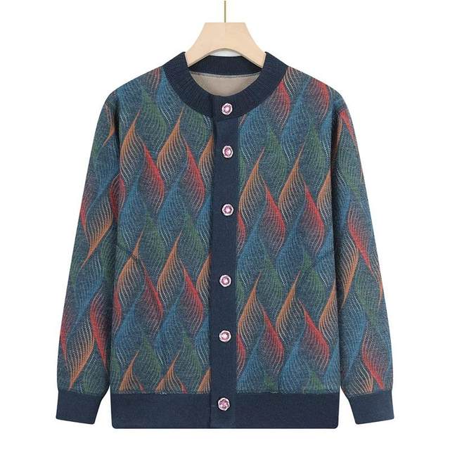 Mom's Chinese style printed temperament cardigan looks slim in autumn and winter style plus velvet thickened warm casual short jacket top