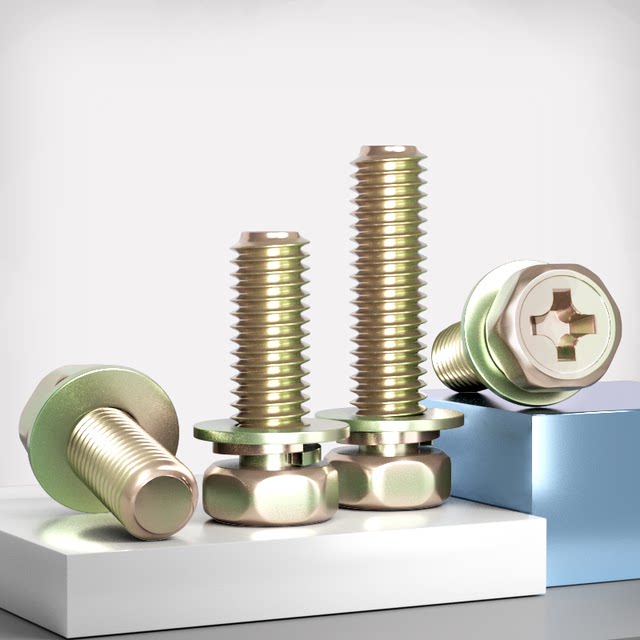 External hexagonal cross recessed three-combination screw galvanized ribbon elastic washer flat pad combination bolt m3M4M5M6M8M10