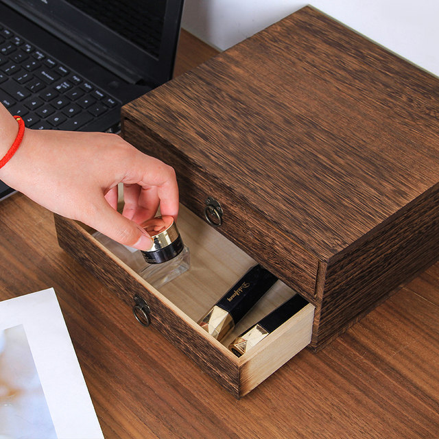 Simple solid wood multi-layer desktop storage box, company living room dormitory file box, antique TV elevated stand