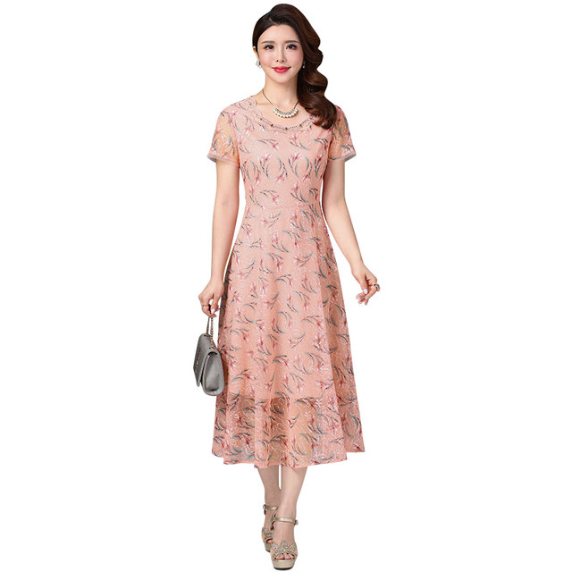 Gubesa mesh embroidery summer dress for young mothers, fashionable and elegant mid-length dress for ladies