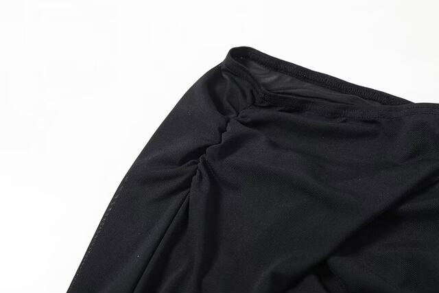 Cotton retro design high double-layer mesh hip-pack long skirt with side pleated high waist fish tail long skirt