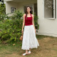 Light cloth-toned spring and summer lace embroidered skirt hooked cotton A-line large umbrella skirt white vacation style skirt