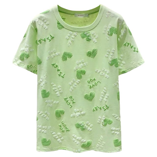 Pink pure cotton loose short-sleeved T-shirt for women 2025 summer design love letter printed t-shirt age-reducing top