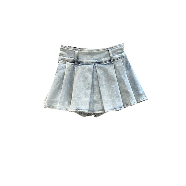 2025 summer new hot girl high waist pleated skirt ultra short denim skirt anti-exposure A-line versatile elastic short skirt trendy