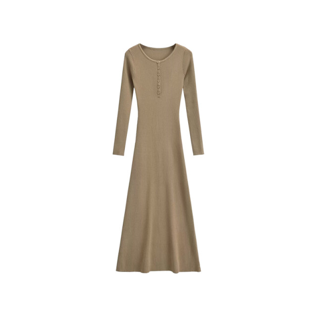 YOUNGGIRLDAY pure desire sexy body, thin round neck long -sleeved bottom knitted hip skirt
