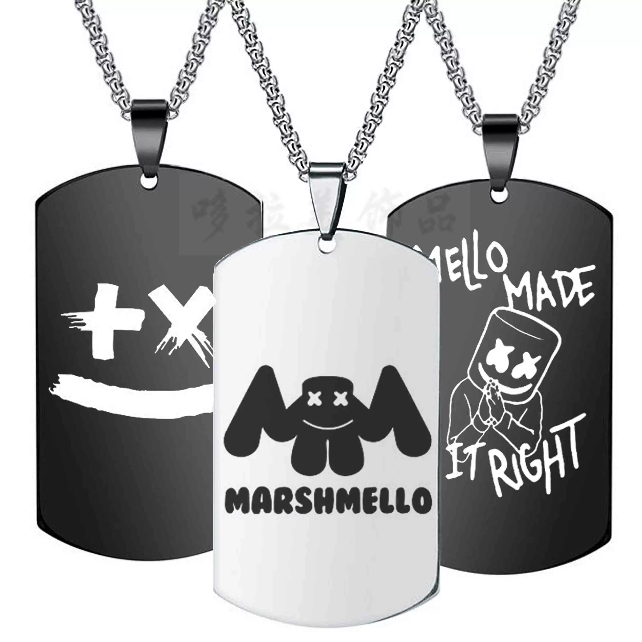 百大dj Marshmello棉花糖艾维奇a神军牌项链吊坠饰品