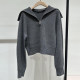 Okomo joint zipper large lapel short sweater jacket 2024 winter new product