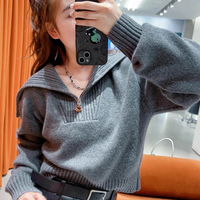Okomo joint zipper large lapel short sweater jacket 2024 winter new product