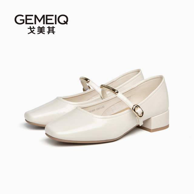 The same Mary Jane women's shoes for Gomeiqi shopping mall 2025 new thick heel small leather shoes ballet single shoes for women