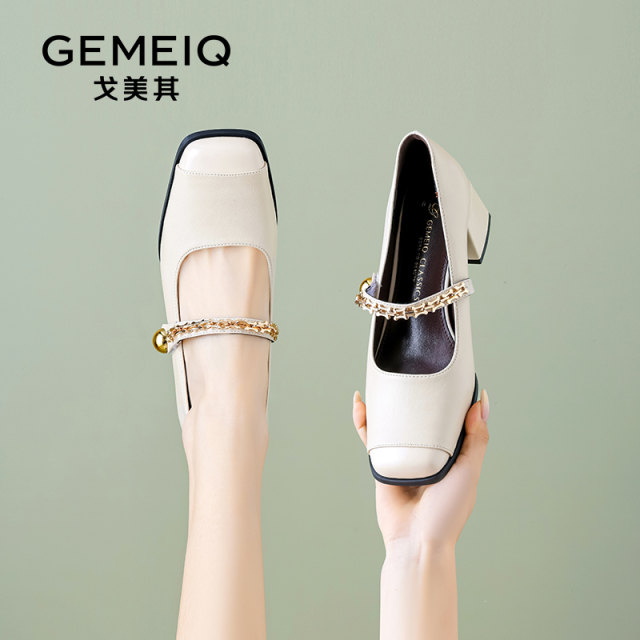 Gomeqi French Mary Jane Women's Shoes 2025 Spring New Retro Square Toe Light Mouth Single Shoes Fairy Style High Heels