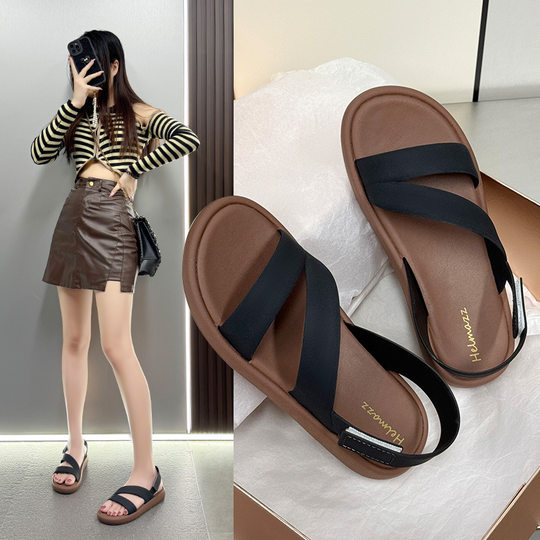 Roman skirt sandals for women 2025 summer new open toe versatile beach thick sole super soft waterproof outer sandals