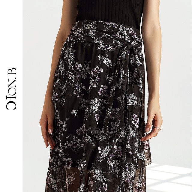 Red Beti Chiffon Sweet Print Summer New Irregular Temperament Elegant Mid-length Gentle Style Skirt