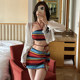 
Women's new style ethnic style sexy striped split skirt bikini three-piece set small breasts vacation beach hot spring