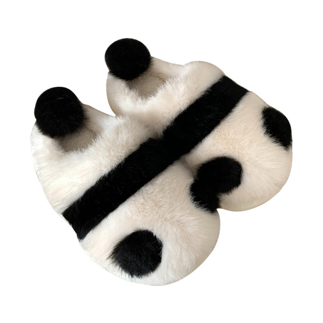 Thin strips of panda cotton slippers for women winter indoor home use non-slip cute plush warm confinement soft-soled shoes