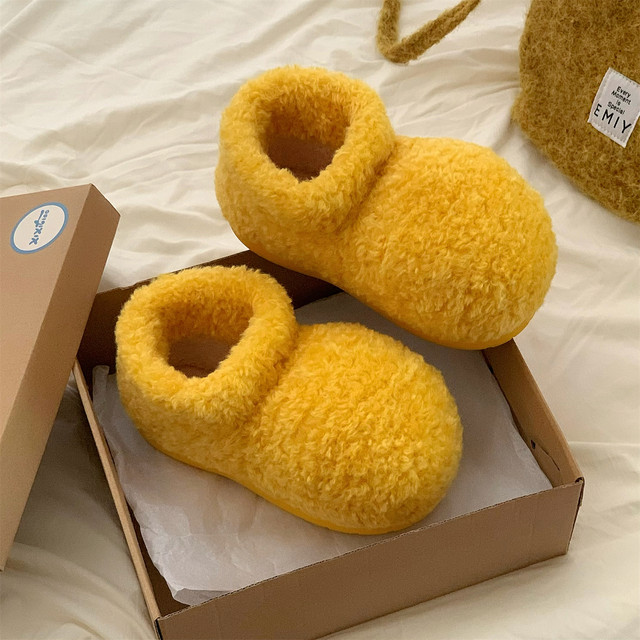 Slim strips Cute big-headed fur boots for women ins warm and non-slip fun wearing home short cotton shoes in winter