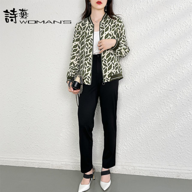 Baseball uniform jacket for women autumn large size thin jacket printed in February and August collarless 2023 new cardigan D3711