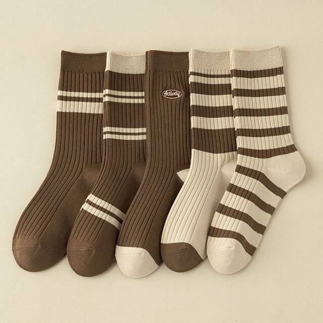 6pairs Autumn And Winter Style Wooden Ear Edge Socks Children's White Solid Color Mid Length Socks