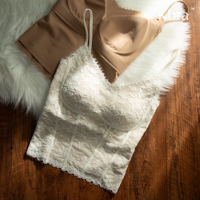 Kbra French lace eyelash suspender vest for women 2025 new hot model with chest pad slim fit inside and outside to wear bottom