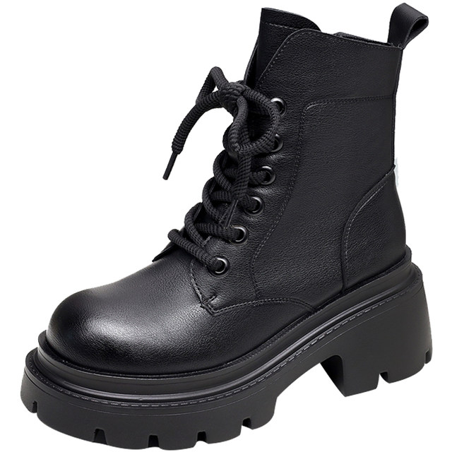 2025 new genuine leather Martin boots for women's spring and autumn single boots toe layer cowhide leather popular internet celebrity thick-soled high-rise short boots