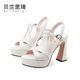 Genuine leather thick sole thick heel fish mouth sandals for women 2024 new summer style easy to wear versatile waterproof platform high heel sandals
