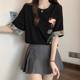 
High-end embroidered black short-sleeved T-shirt for women's mid-length new Chinese style top new summer large size fat mm