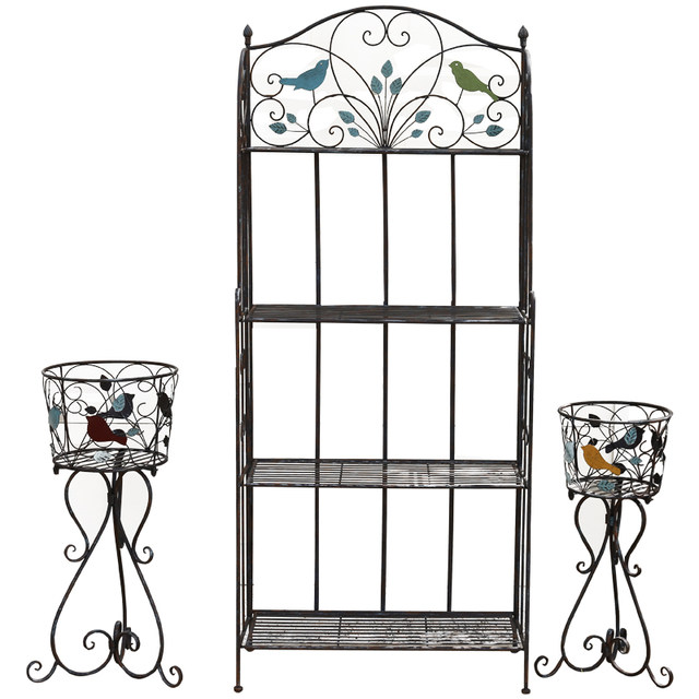 Garden Iron Rack American iron bird leaf decorative flower rack iron green radish green ...