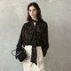 EVENTHOUGH/Temperament long streamer black printed V-neck top shirt and shirt, niche outfit for autumn