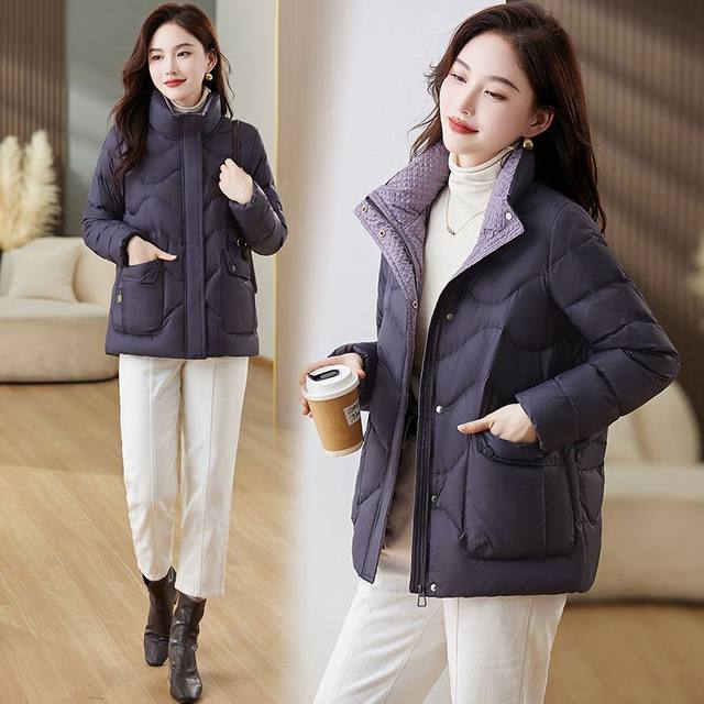 Short coat for women 2025 winter new cotton jacket fashionable lightweight cotton coat loose slimming red down cotton coat