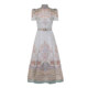 2025 Spot Australian Autumn New Silk Linen Small High Neck Belt Waist Short Sleeve Mid-Length Dress with Suspenders