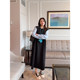 VOGANA Cannes home large size women's clothing Korean high-smart long skirt fashionable contrasting color splicing fake two-piece loose dress
