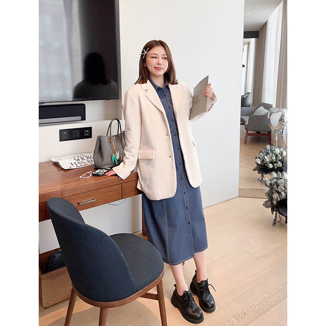 Vogana Cannes home large size original Korean casual bright line dress skirt spring waist waist thin paper people dress
