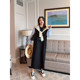 VOGANA Cannes home large size women's clothing Korean high-smart long skirt fashionable contrasting color splicing fake two-piece loose dress
