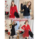 Vogana Cannes Family Large size original temperament pure desire lace sexy V -neck shows thin top ruffled dress
