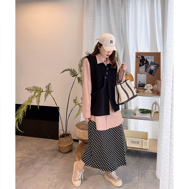 vogana Cannes home large size original retro polka dot simple horse hoof buckle meat-covered A-line skirt high waist to make you look thin