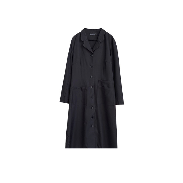 Vogana Cannes Family Large size original Korean version of the temperament, artistic, simple solid color long skirt, loose refute collar dress

