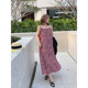 vogana Cannes home large size original Korean retro printed long skirt vacation style loose slim A-line suspender skirt