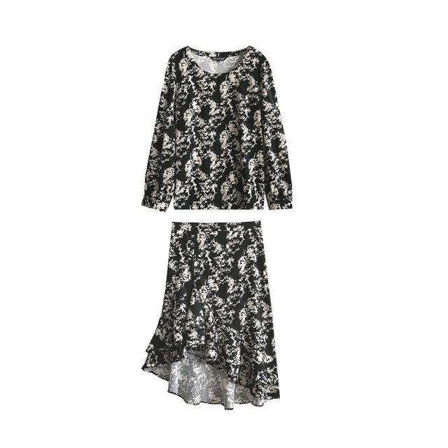 vogana Cannes home large size original retro Hong Kong style chic loose meat cover top irregular fish tail skirt suit