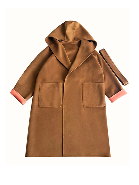 Cannes large size Korean version age-reducing hooded all-Australian hair double-sided contrasting sleeve handmade coat winter
