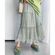 vogana Cannes home large size original age-reducing wood earrings princess dress retro print pleated lace skirt
